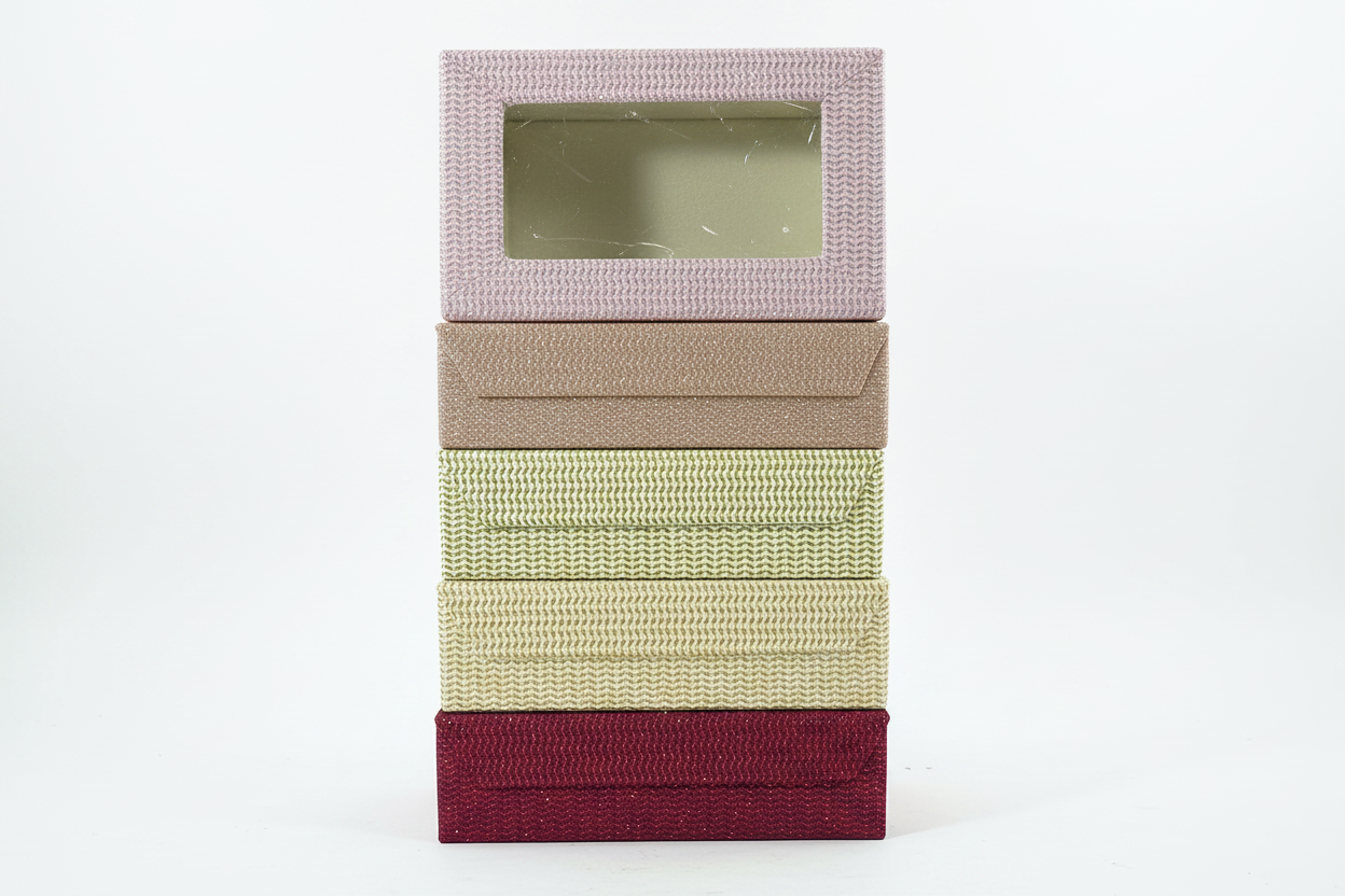 All 5 colour bangle boxes stacked - white background