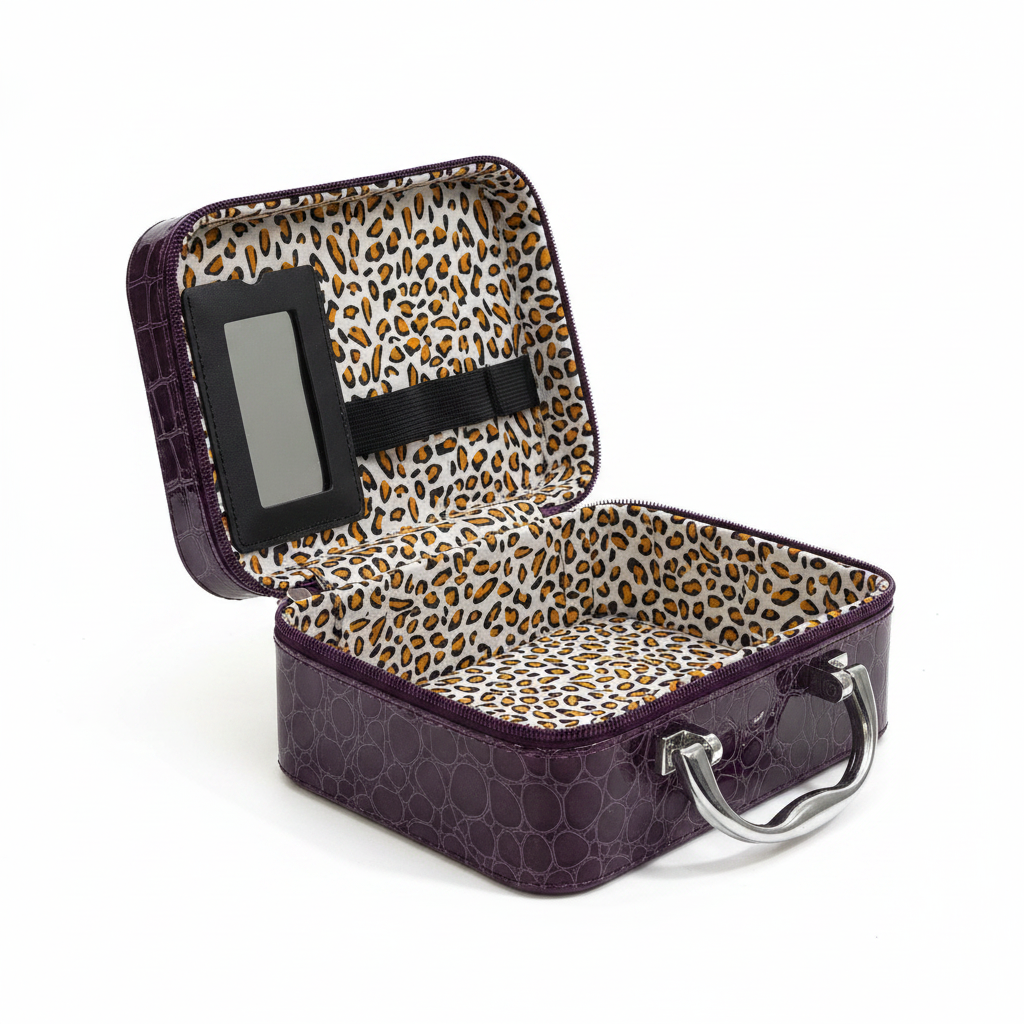 Purple Croco Vanity Case - White Background Open